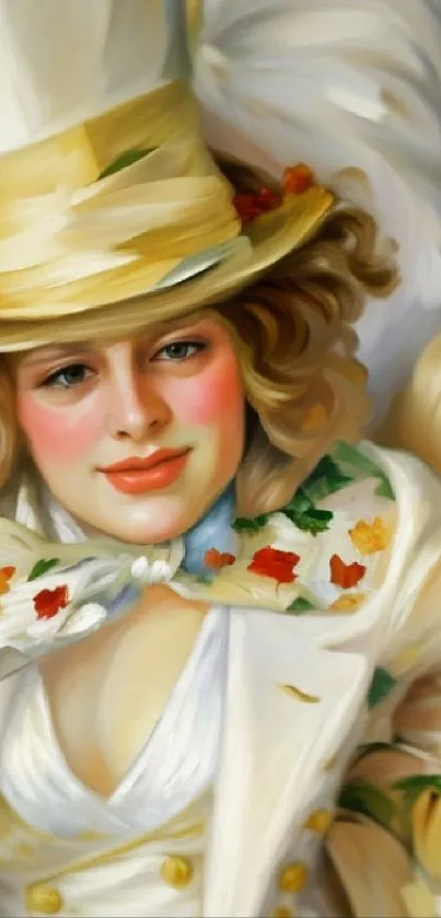 Vintage-style portrait of a woman with a hat, vibrant and elegant.