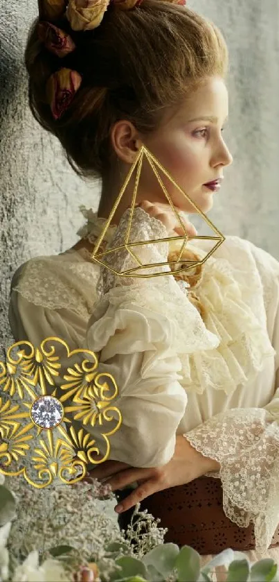 Vintage portrait wallpaper with elegant accessories.