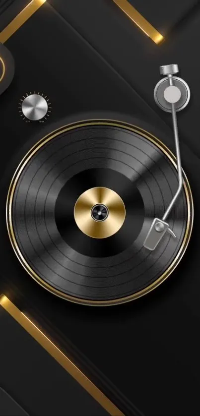 Elegant black and gold vinyl record wallpaper for mobile phones.