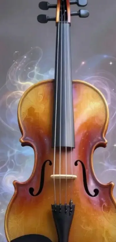 Artistic violin with magical light effects.