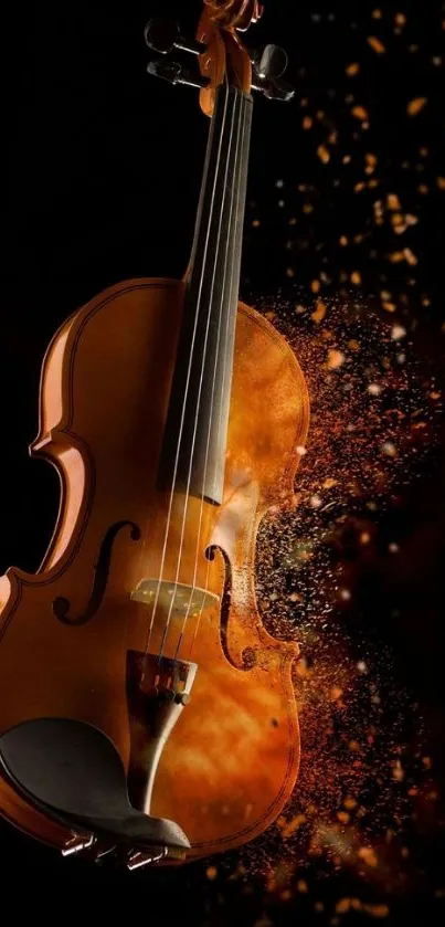 Elegant violin with artistic vibrant sparks on a dark background wallpaper.