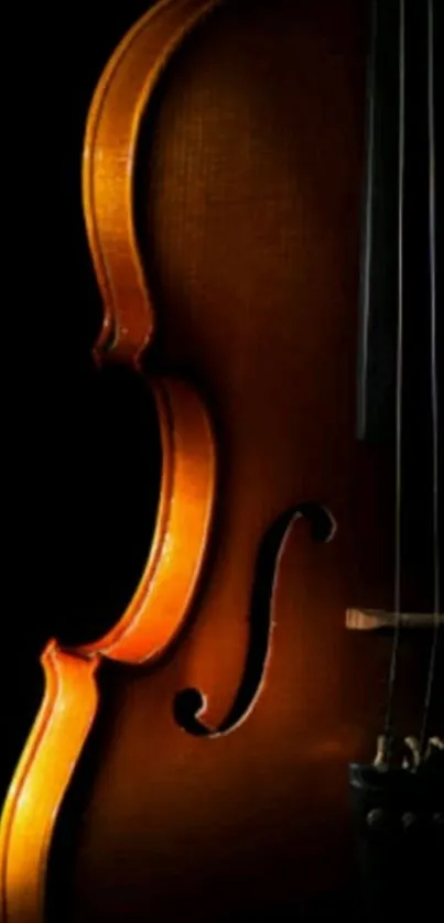 Elegant violin in warm amber tones on a dark background for mobile wallpaper.