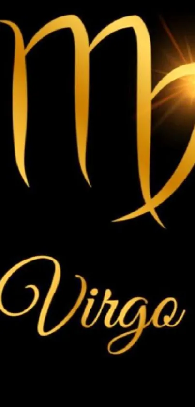 Virgo symbol in gold on black background with elegant design.