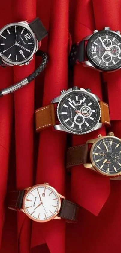 Luxury watches on red background wallpaper.