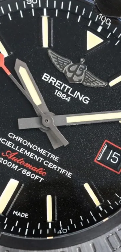 Close-up of a luxury watch face with detailed design.