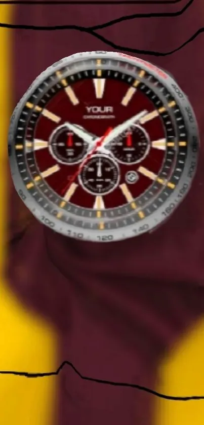 Maroon and yellow wallpaper featuring an elegant watch design.