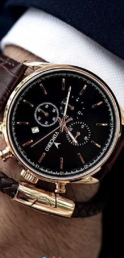 Elegant watch with a dark brown strap on a wrist, perfect for fashion lovers.