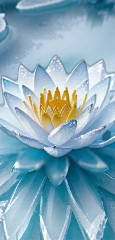 Elegant water lily with icy blue petals and golden center.