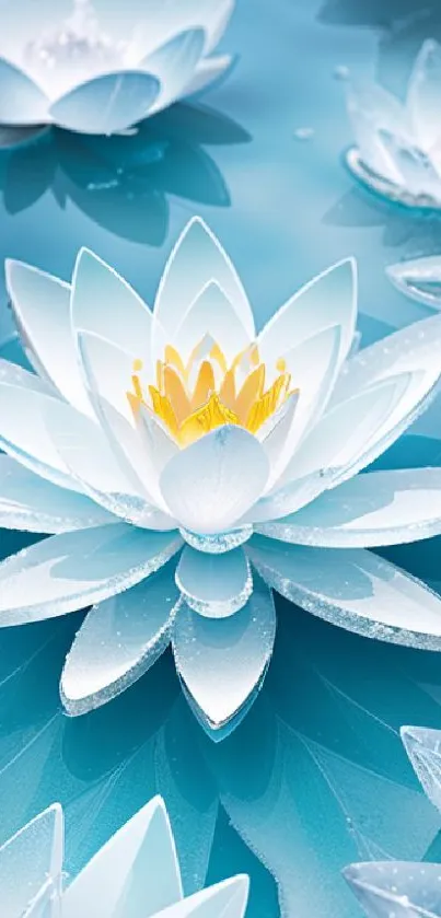 Elegant water lily with blue and white petals in digital art.