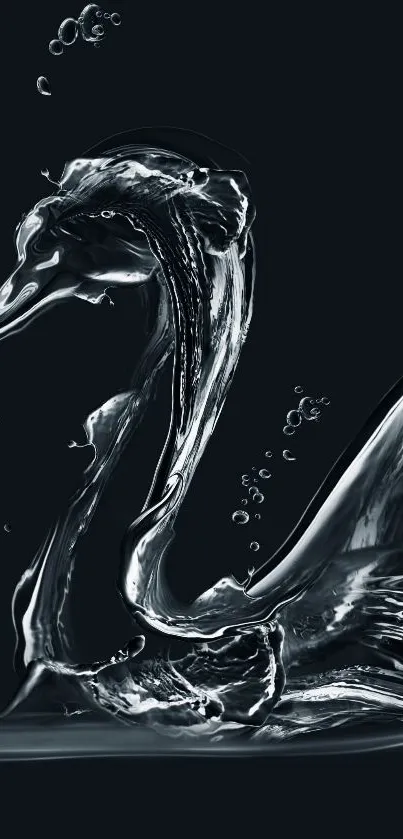 Elegant water sculpture of a swan on a dark background.