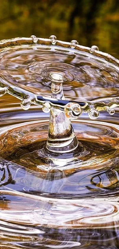 A stunning water drop creating ripples on a calm, reflective surface with earthy tones.