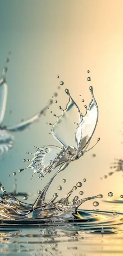 Elegant splash art with water butterflies and teal background.