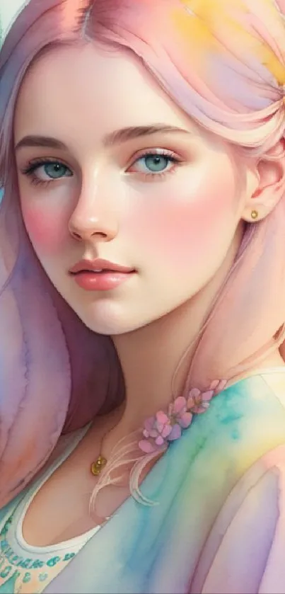 Elegant watercolor portrait with pastel hues.