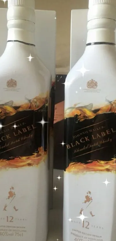 Elegant Black Label whiskey bottles on display with white background.