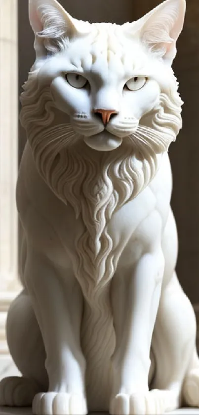 Elegant white cat sculpture with marble texture, perfect for a stylish wallpaper.