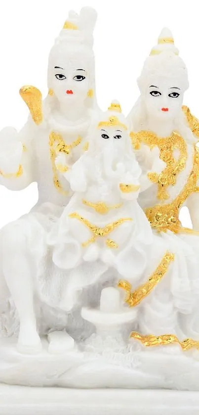 White deity sculpture with golden accents, elegant and serene design.