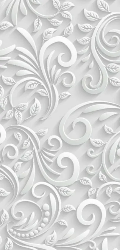 Elegant white floral patterned wallpaper.