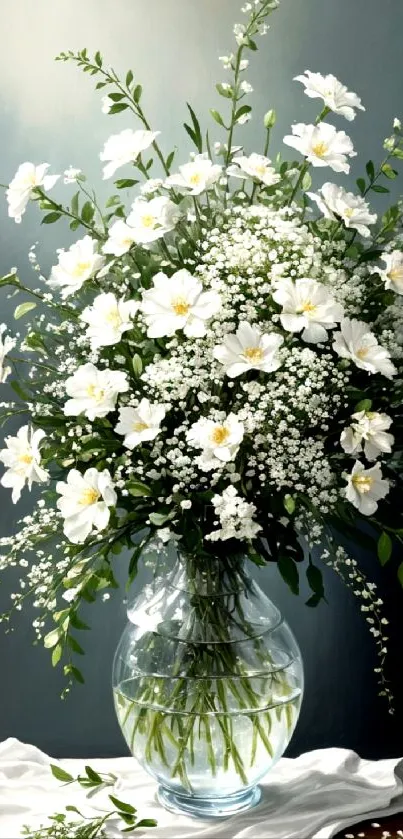 Elegant white flowers in a vase, perfect for a serene mobile wallpaper.