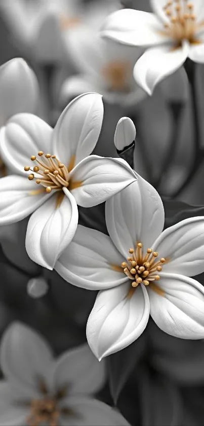 Close-up of elegant white flowers on a dark background.