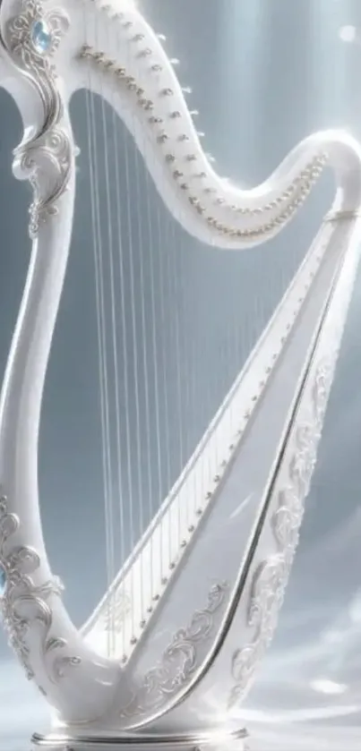 Elegant white harp on a light background.