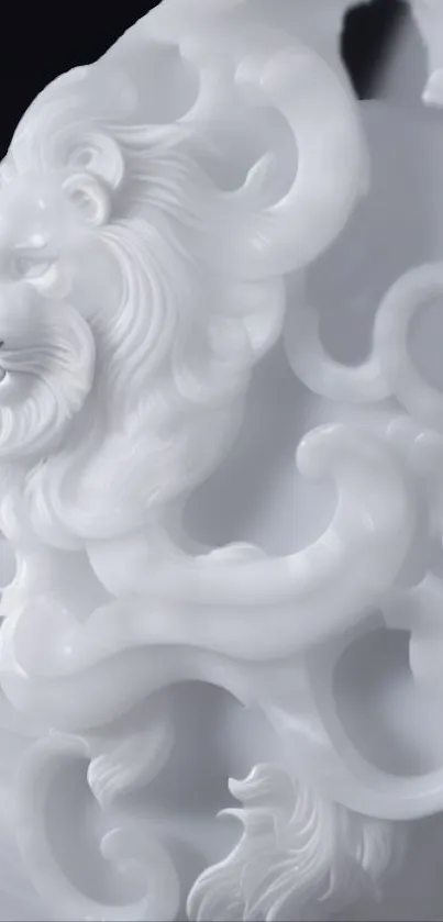 Elegant white lion sculpture art wallpaper for mobile devices.