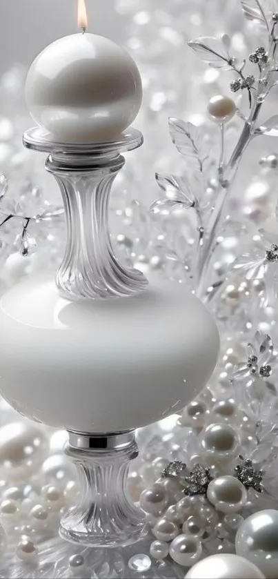 Elegant white ornament with pearls and glass.