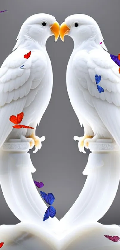 Symmetrical white parrot sculpture with elegant design.