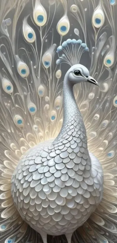 White peacock with intricate feather design