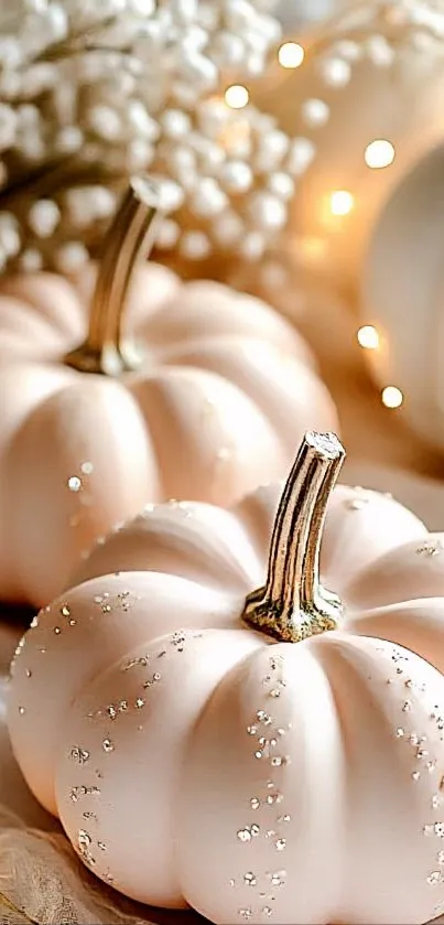 Elegant white pumpkins with sparkling details.