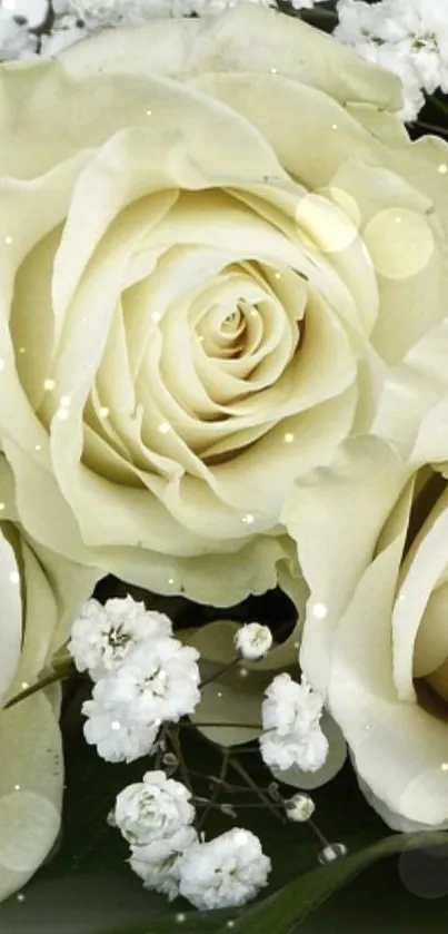 Elegant white rose bouquet with delicate floral accents.