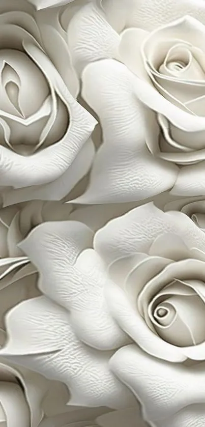 Elegant white rose pattern mobile wallpaper, perfect for a serene backdrop.