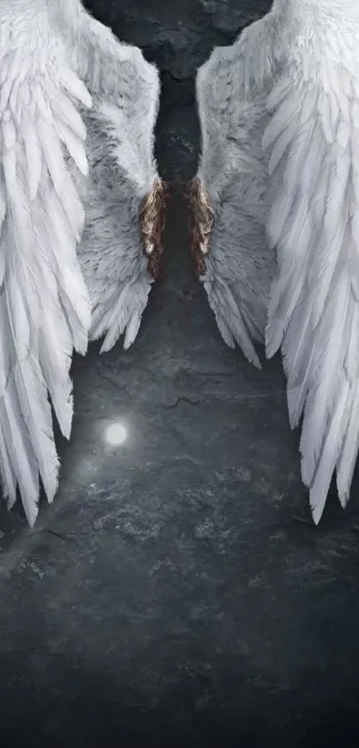 Mobile wallpaper featuring white wings on a dark textured background.