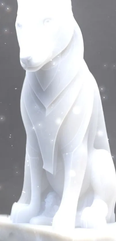 Ethereal white wolf sculpture on a mobile wallpaper.