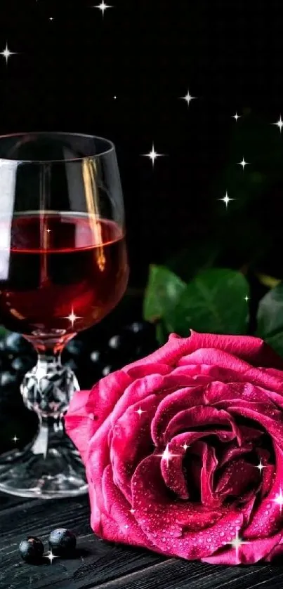 Aesthetic mobile wallpaper with wine glass and rose.