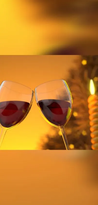 Two elegant wine glasses clinking in candlelight.