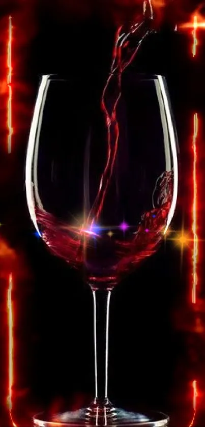 Red wine pouring into a glass with a dark background.