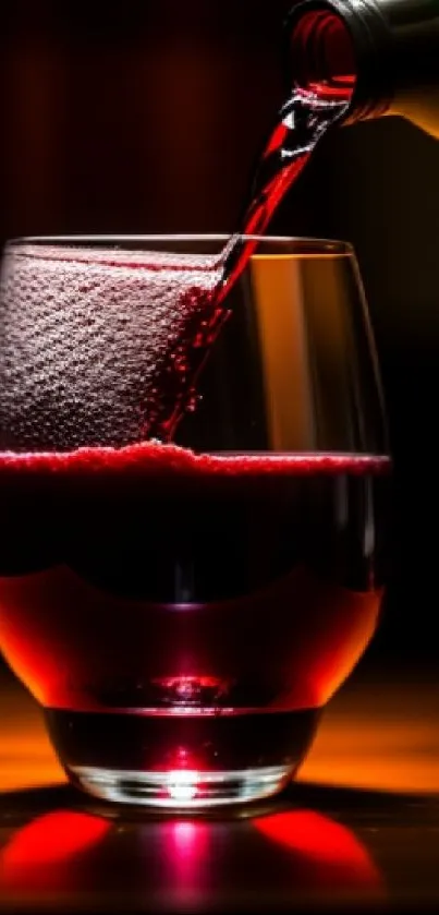 Pouring red wine into a glass on a dark background.