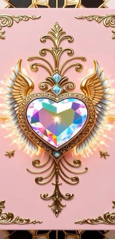 Elegant heart with wings on a pink background wallpaper.