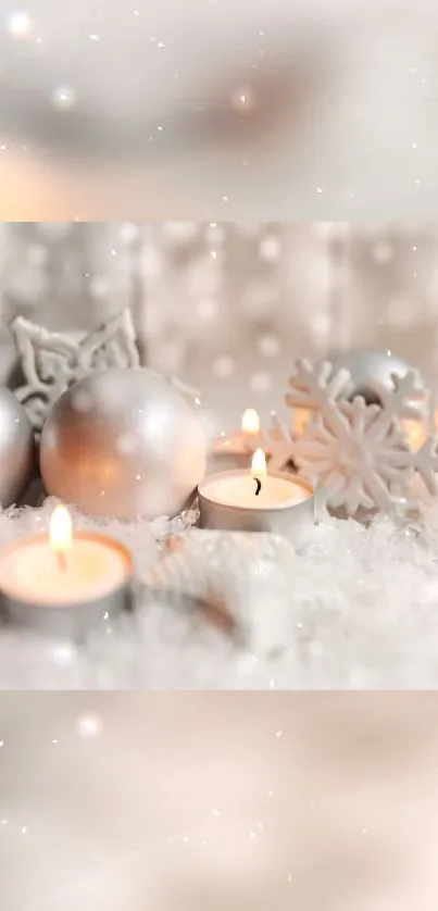 Elegant silver and white winter candles with decor