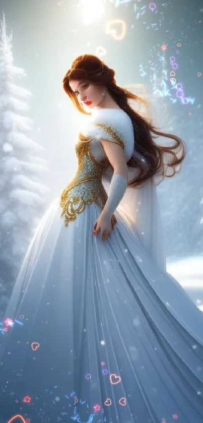 Elegant winter princess in a snow-covered landscape.