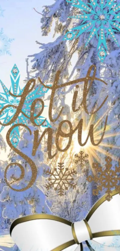 Mobile wallpaper with snowflakes and 'Let It Snow' text.