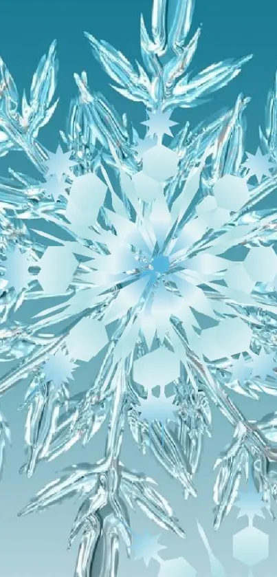 Intricate blue snowflake wallpaper design.