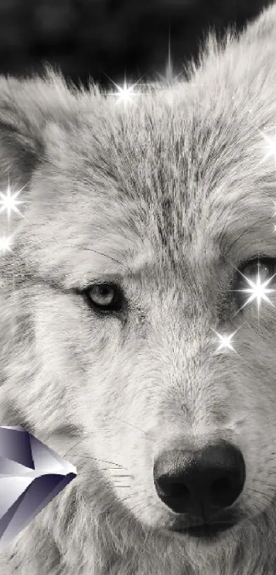 Black and white wolf with a diamond accent.