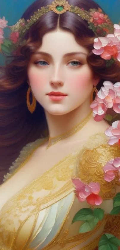 Elegant woman with floral art and vibrant colors.