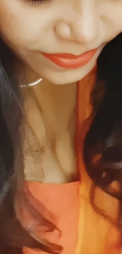 Elegant woman in orange attire with stylish flair.