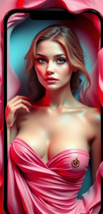 Elegant woman in pink artistic phone wallpaper