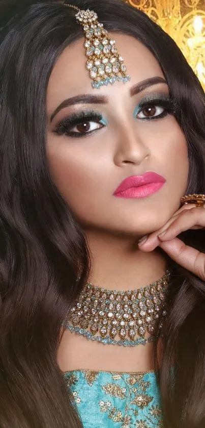 Elegant woman in traditional attire with jewelry