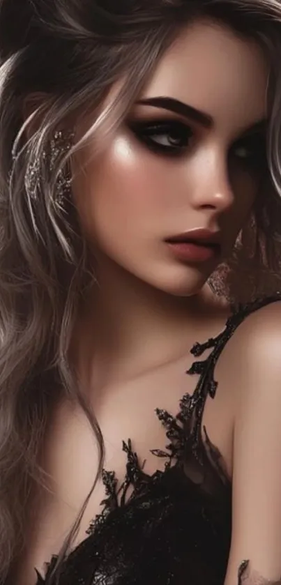 Elegant woman with silver hair and black lace.