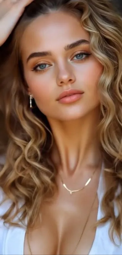 Elegant woman with flowing hair portrait wallpaper.