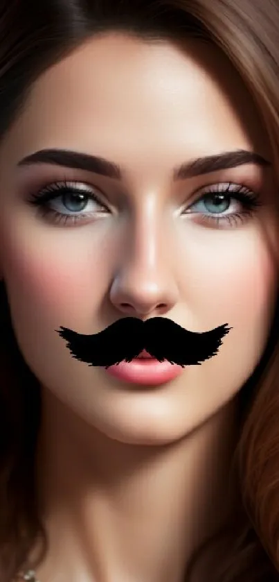 Elegant woman with mustache in artistic mobile wallpaper.